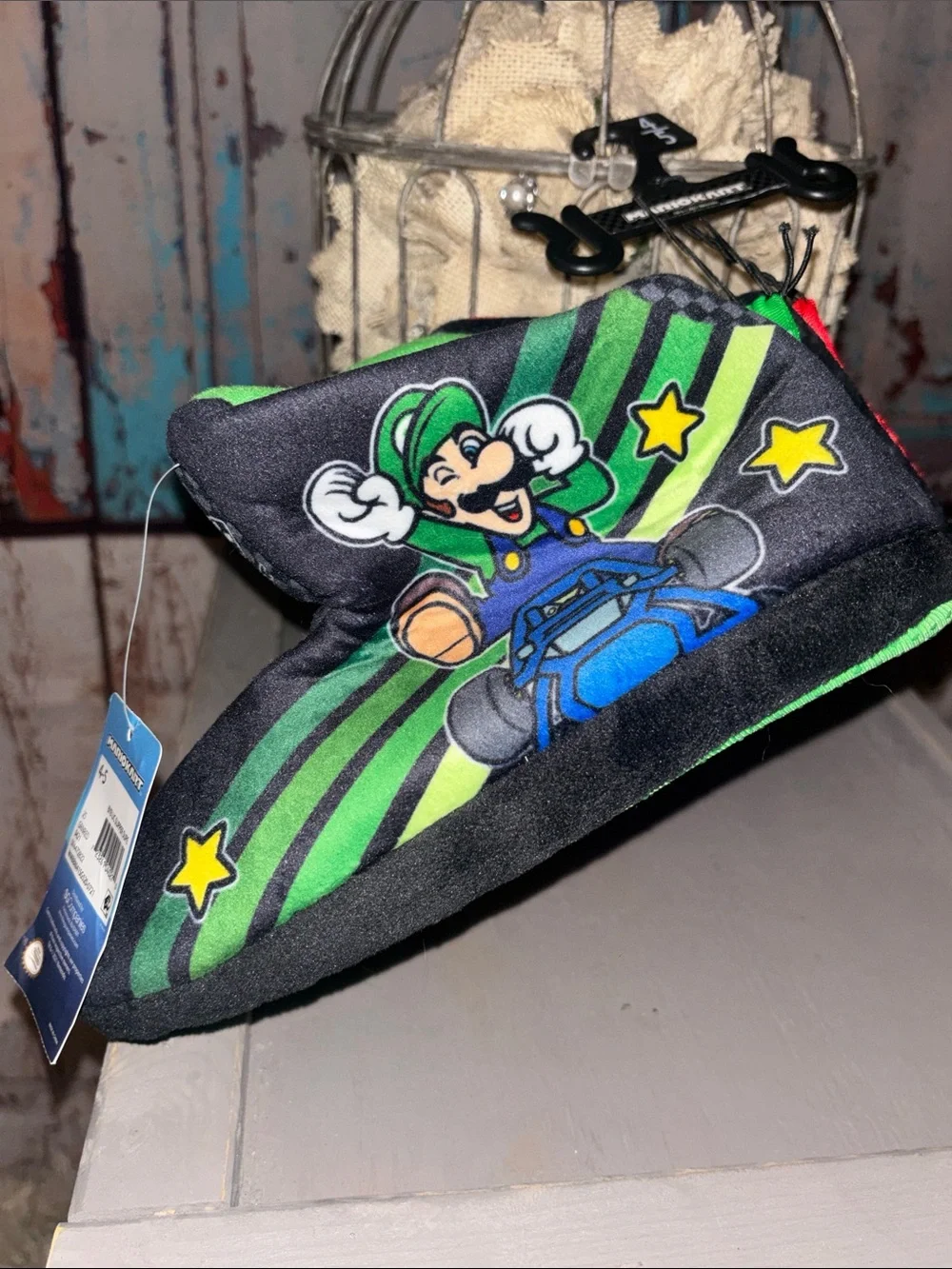 MARIOKART SUPER MARIO Plush Boot Racing Slippers Boys Sz 4-5 New With Tag